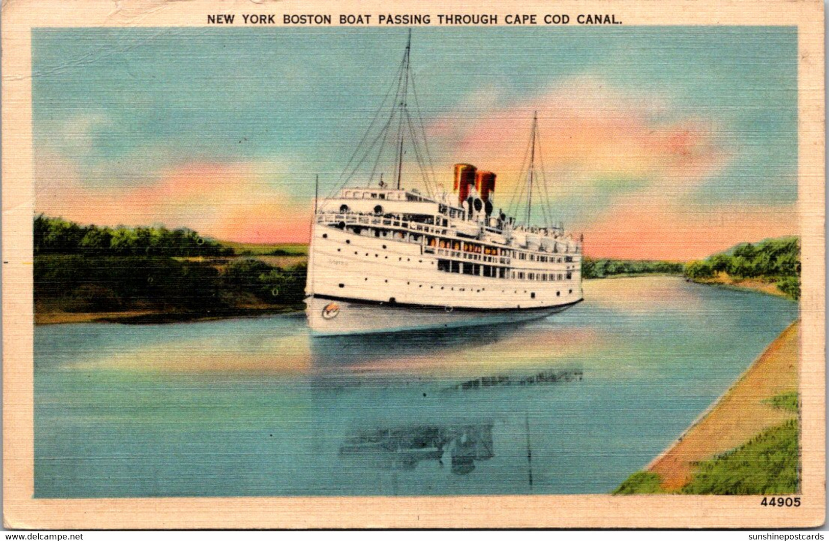 Massachusetts Cape Cod New York Boston Boat Passing Through Cape Cod Canal 1940 - Cape Cod