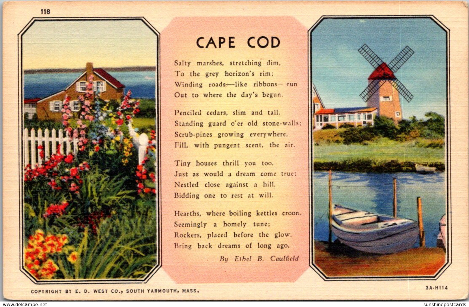 Massachusetts Cape Cod Poem By Ethel B Caulfield Curteich - Cape Cod