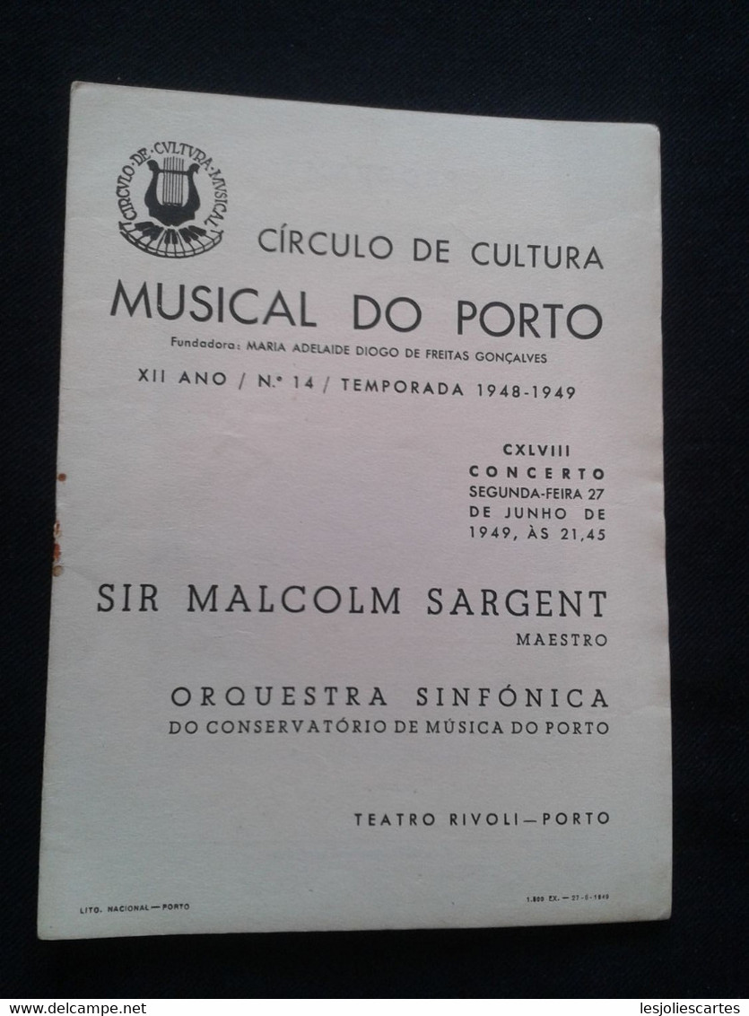 SIR MALCOLM SARGENT CONDUCTOR DIRIGENT CONCERT PROGRAMME PROGRAM - Programme