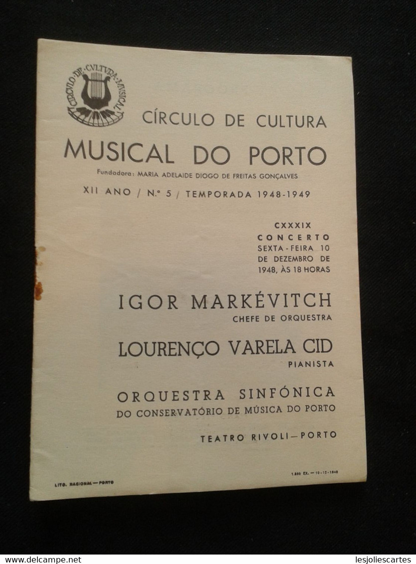 LOURENCO VARELA CID PIANISTE KLAVIER PIANIST PIANO IGOR MARKEVITCH CONDUCTOR DIRIGENT CONCERT PROGRAMME PROGRAM - Programme