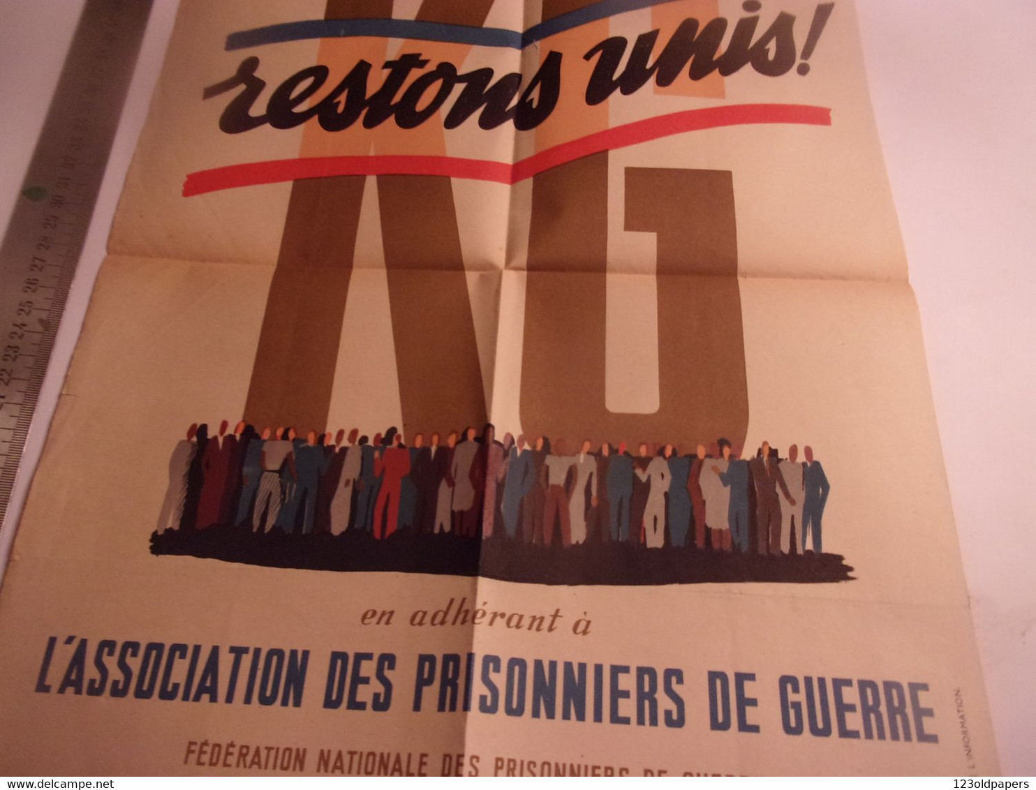 WWII 2KW  PRISONNIERS DE GUERRE  /  K G Restons Unis !  Affiche Originale Guerre 39-45 Politique 50/32 CM PG - Dokumente