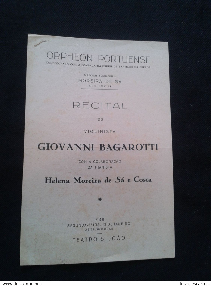 GIOVANNI BAGAROTTI VIOLON VIOLIN MOREIRA DE SA E COSTA PIANISTE KLAVIER PIANIST PIANO RECITAL CONCERT PROGRAMME PROGRAM - Programme