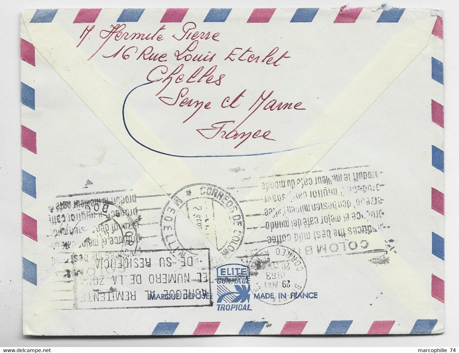 FRANCE BLASON 5C PAIRE +50C+1FR TOUQUET LETTRE AVION SELLES SUR CHER 27.8.1963 POUR COLOMBIE  AU TARIF - 1941-66 Escudos Y Blasones