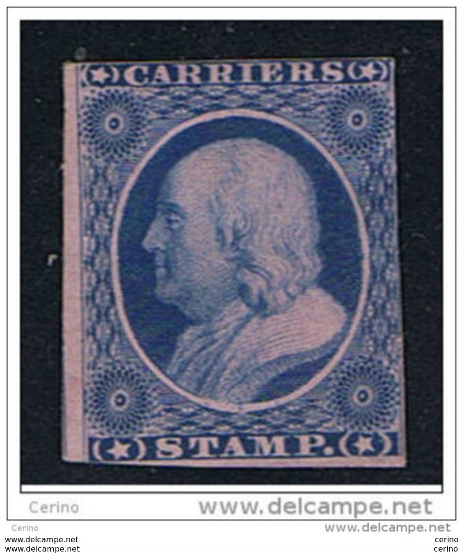 U.S.A.:  1851  CARRIERS  -  1 C. UNUSED  NO  GLUE  -  N.P. -  2  SHORT MARGINS  -  YV/TELL. 1  -  RRR. - Unused Stamps