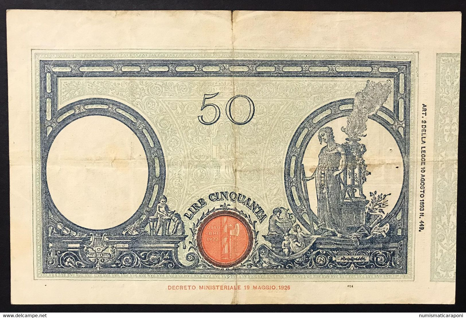 50 Lire Matrice Laterale Fascio 16 07 1935 Taglietto Ma Ottimi Colori  LOTTO 1029 - 50 Lire