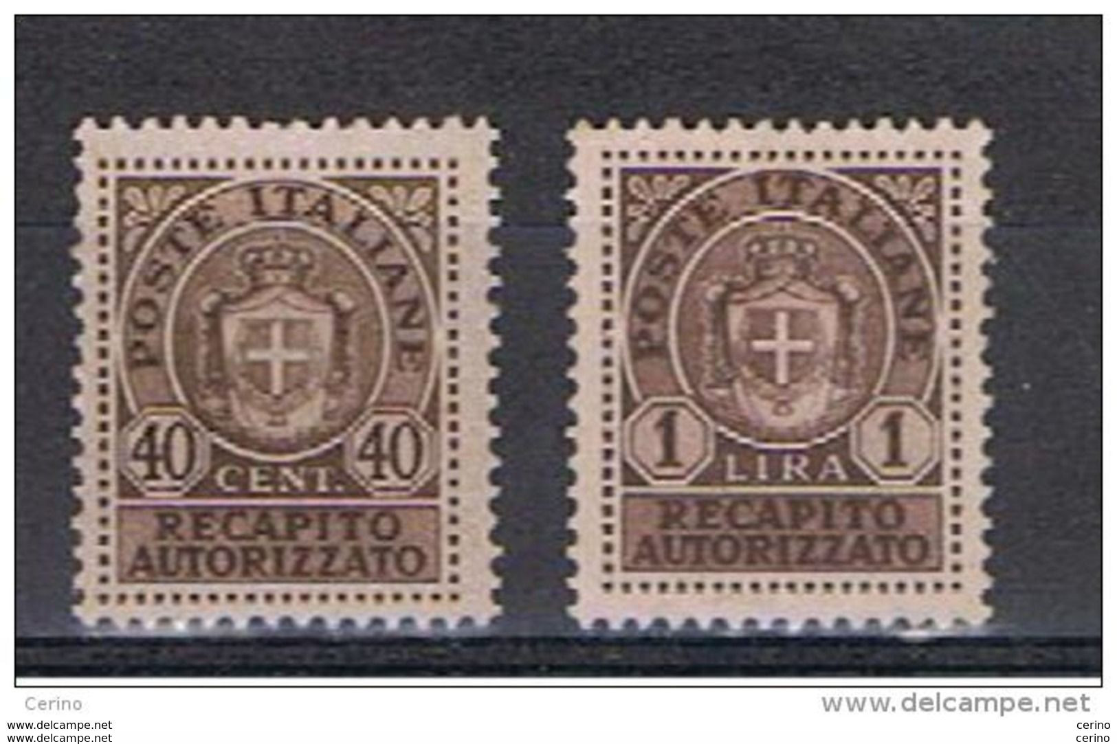 LUOGOTENENZA:  1945/46  RECAPITO  AUTORIZZATO  -  40 C. BRUNO + £. 1  BRUNO  S.G. -  SASS. 6 + 7 - Geautoriseerde Privédienst