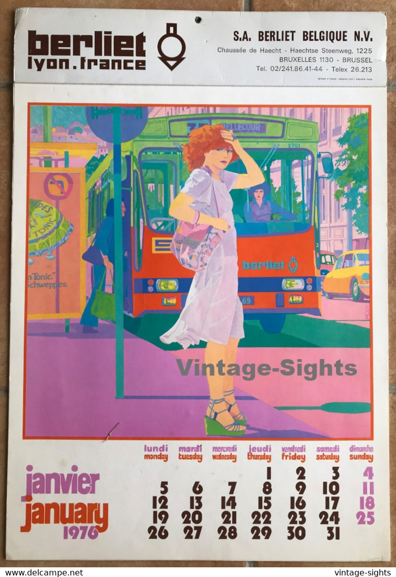 Vintage 1976 Berliet Lyon - France Calendar / Great 70s Illustrations - Grossformat : 1971-80