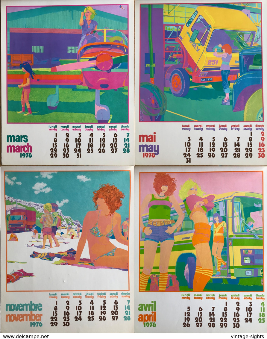 Vintage 1976 Berliet Lyon - France Calendar / Great 70s Illustrations - Grossformat : 1971-80