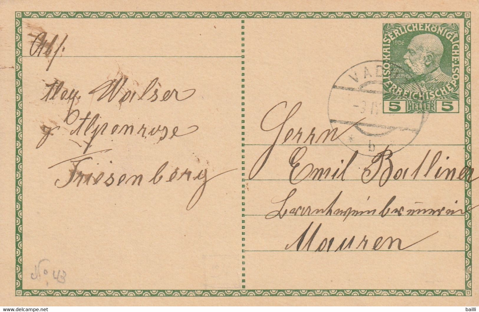 Liechtenstein Cachet Vaduz Sur Entier Postal Autrichien 1912 - Postwaardestukken