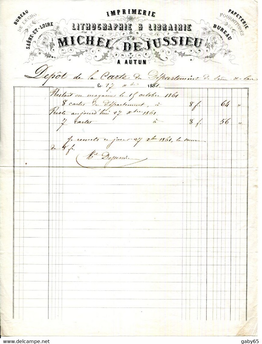 FACTURE.71.AUTUN.IMPRIMERIE.LITHOGRAPHIE & LIBRAIRIE.MICHEL DEJUSSIEU BUREAU DE L'ECHO DE SAONE ET LOIRE. - Printing & Stationeries