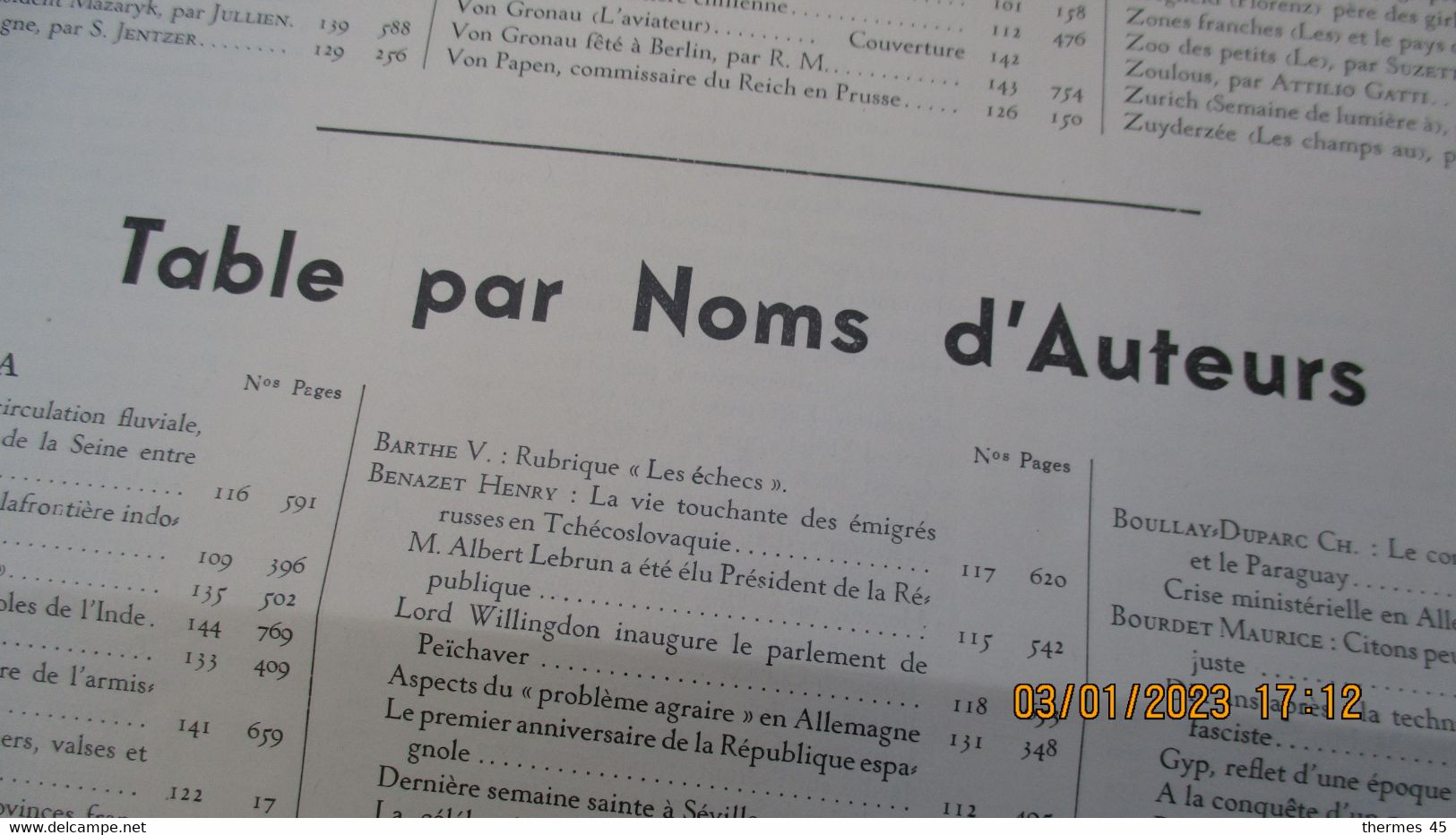 LE MIROIR Du MONDE Suppl. Au N°153 / TABLE ANALYTHIQUE Des MATIERES - General Issues