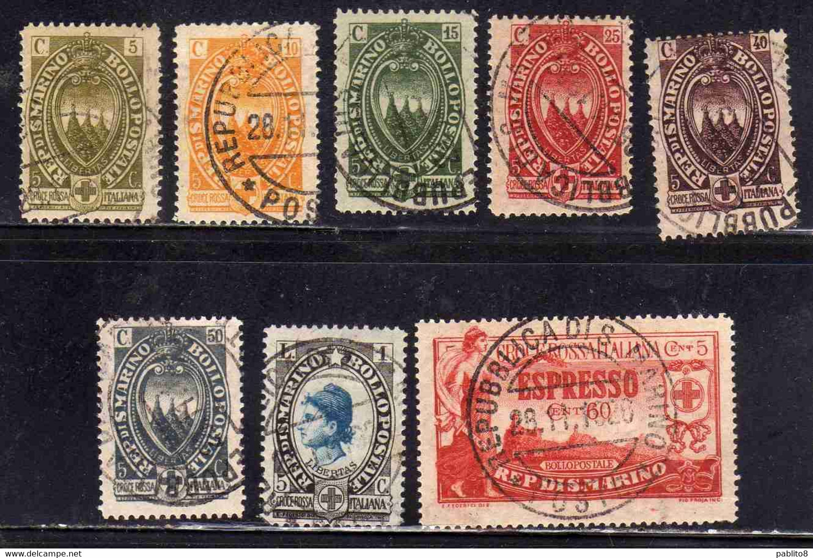REPUBBLICA DI SAN MARINO 1923PRO CROCE ROSSA ITALIANA ITALIAN RED CROSS SERIE COMPLETA COMPLETE SET USATA USED OBLITERE' - Used Stamps