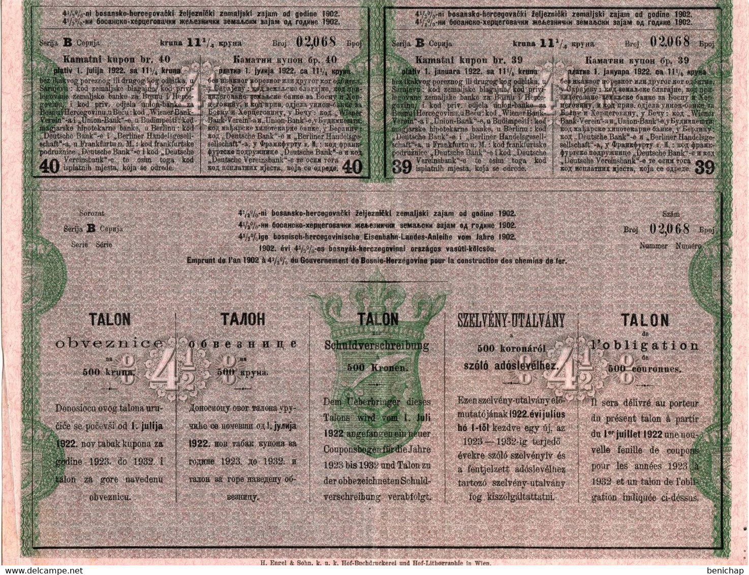 Bosnie - Herzégovine Gouvernement - Obligation Au Porteur De 500 Frs Série B - Chemins De Fer - Sarajèvo  1902 - Bank & Versicherung