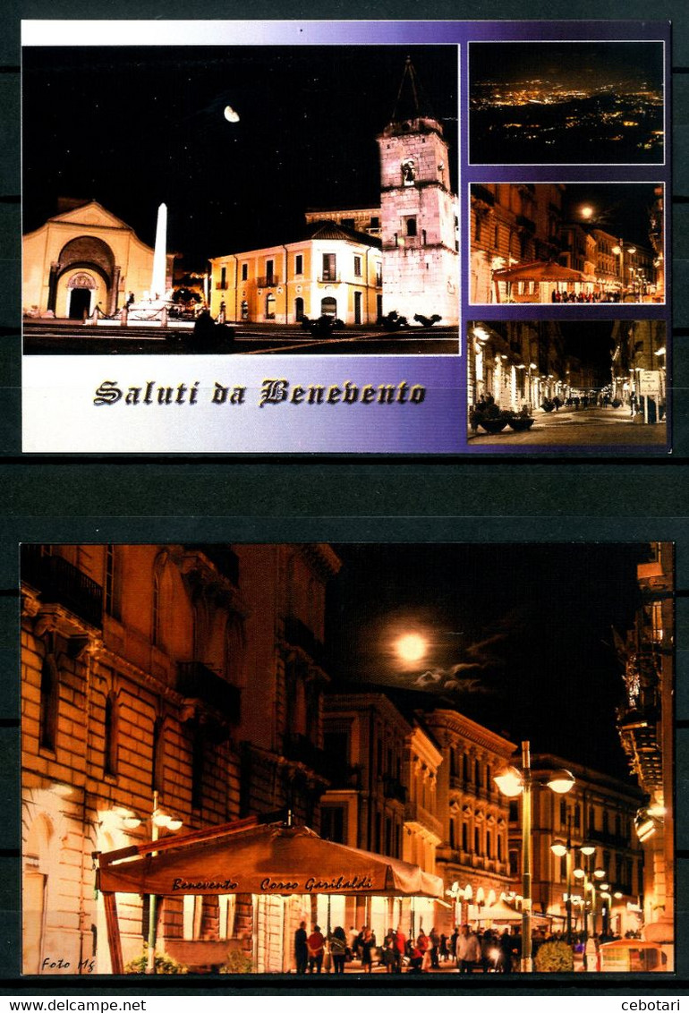 BENEVENTO - Saluti E Corso Garibaldi - Notturne - 2 Cartoline Non Viaggiata. - Benevento