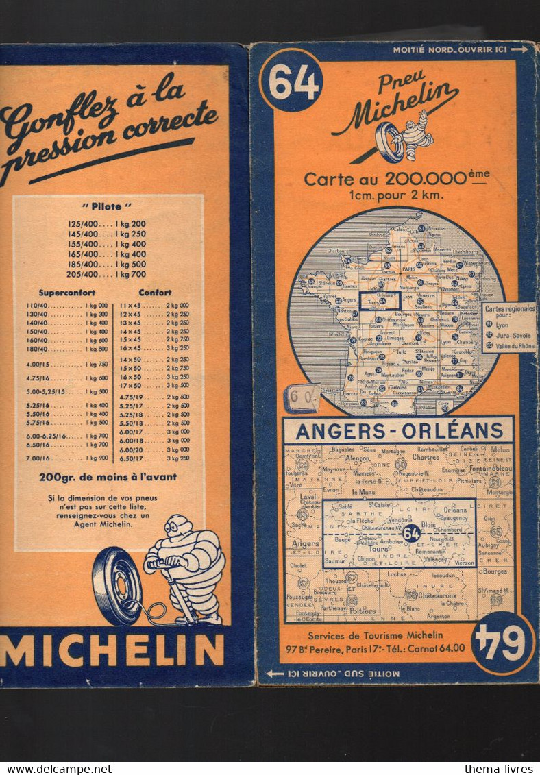 Carte Michelin   N°64 Angers-Orléans (1947 )  (PPP4959) - Cartes Routières