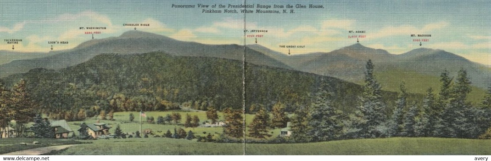 Double Post Card Panoramic View Of The Presidential Range From Glen House Pinkham Notch, White Mountains, N. H. - White Mountains