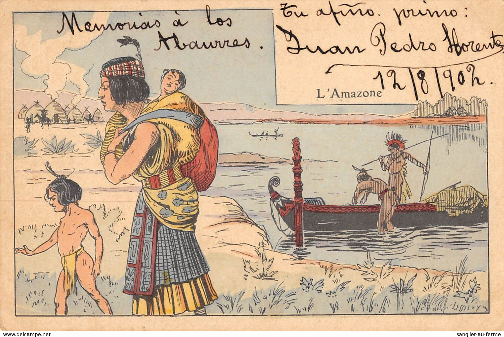 CPA ILLUSTRATEUR SIGNE LESSIEUX L. L'AMAZONE ART NOUVEAU - Lessieux