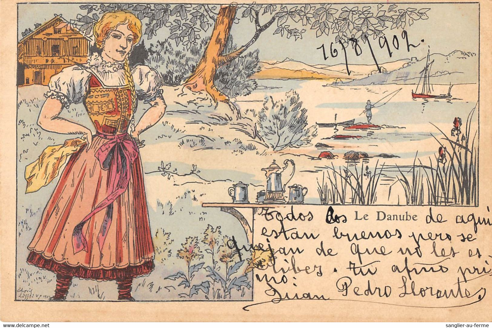 CPA ILLUSTRATEUR SIGNE LESSIEUX L. LE DANUBE  ART NOUVEAU - Lessieux