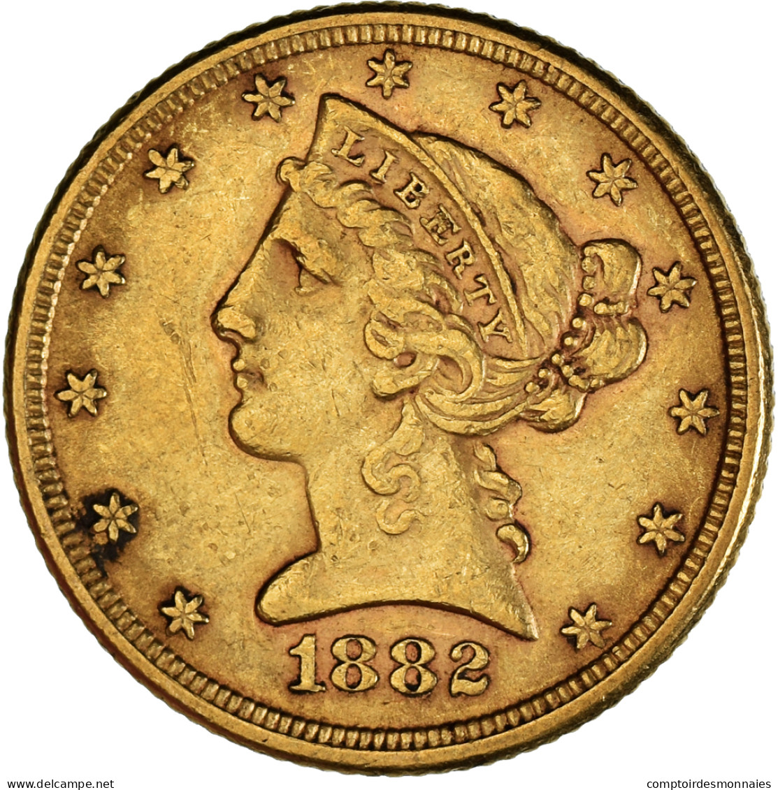 Monnaie, États-Unis, Coronet Head, $5, Half Eagle, 1882, U.S. Mint - 5$ - Half Eagle - 1866-1908: Coronet Head