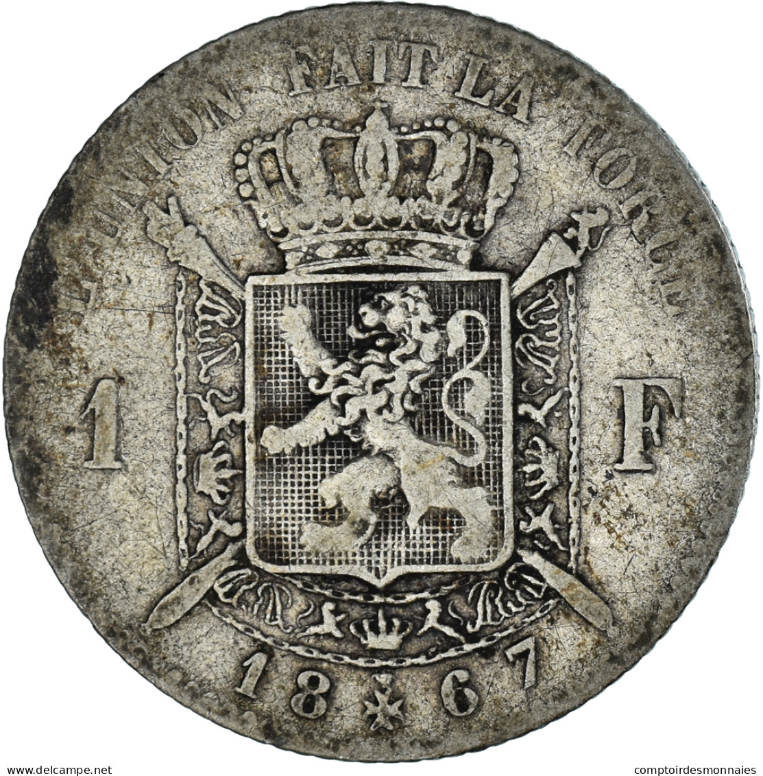 Monnaie, Belgique, Leopold II, Franc, 1867, Bruxelles, B+, Argent, KM:28.1 - 1 Franc