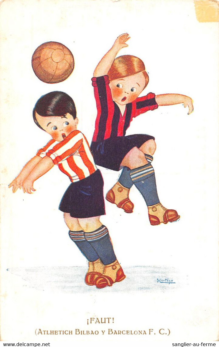 CPA ILLUSTRATEUR HERTOGS ESPAGNE FOOTBALL EQUIPOS ATCHETICH BILBAO Y BARCELONA F.C. - Barcelona