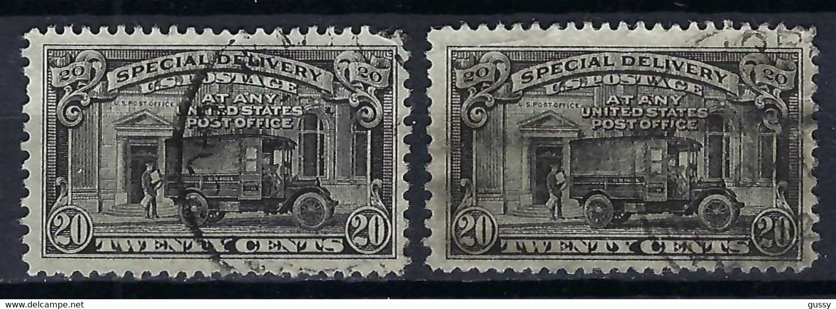 ETATS-UNIS Livraisons Spéciales (Exprès) Ca.1925: 2x Le Y&T 13 Obl. CAD, 1 Var. "cadre O Brisé 2x" - Special Delivery, Registration & Certified