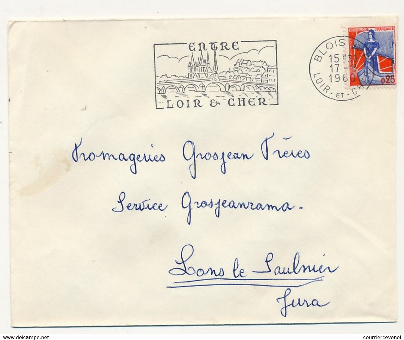 FRANCE - 0,25 Marianne Nef, OMEC De BLOIS (Loir Et Cher) "Entre Loir Et Cher" 17/8/1960 - Oblitérations Mécaniques (flammes)