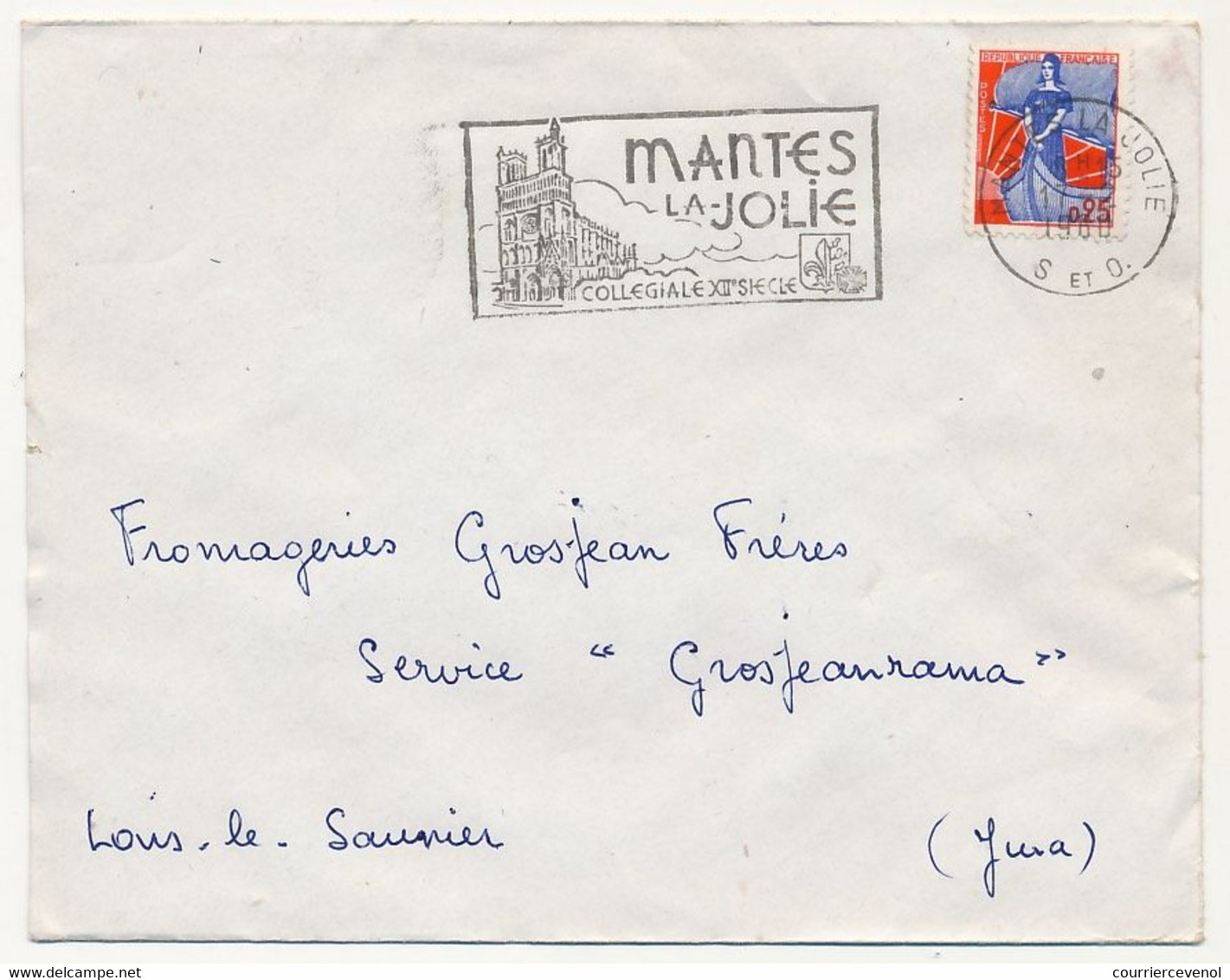 FRANCE - 0,25 Marianne Nef, OMEC De MANTES-LA-JOLIE (S Et O) 17/2/1960 - "Mantes La Jolie Collégiale XIIeme Siècle" - Maschinenstempel (Werbestempel)