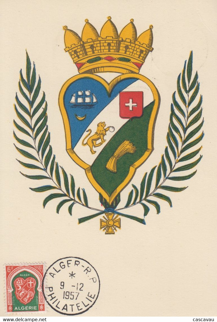 Carte  Maximum    ALGERIE   Armoiries   D' ALGER   1957 - Cartoline Maximum