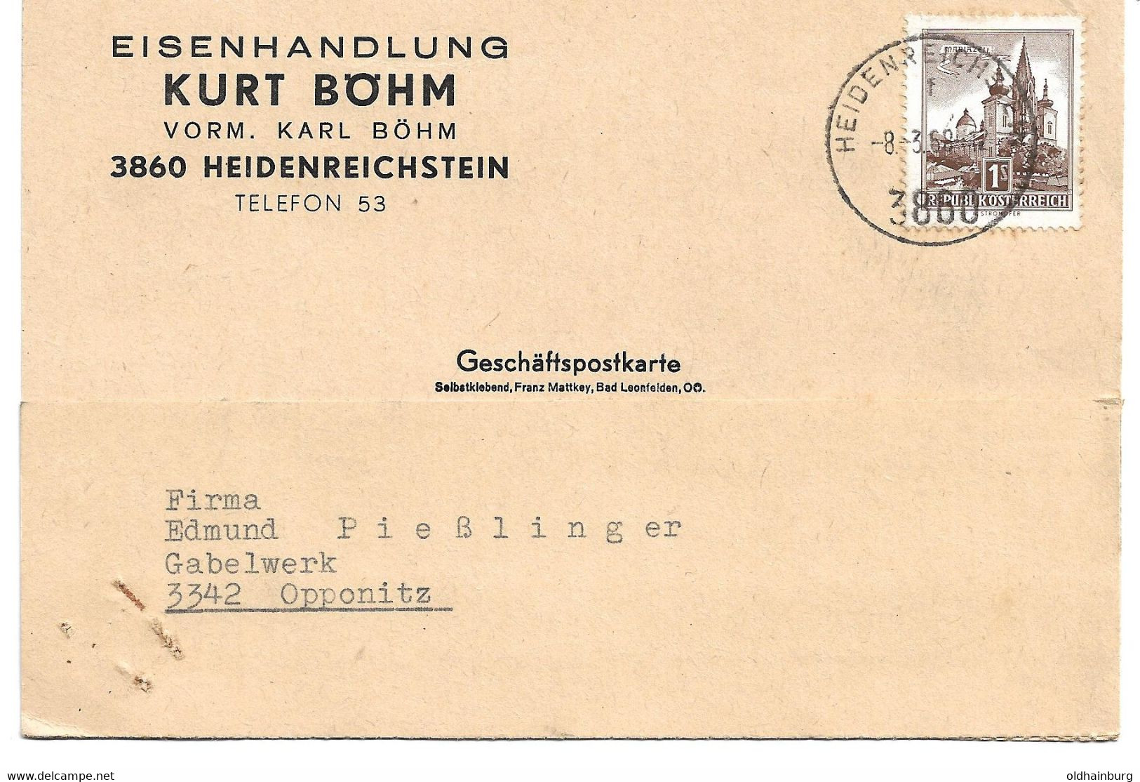 4141u: Geschäftspostkarte Eisenhandlung Böhm, Heidenreichstein, Gelaufen 1968 - Gmünd