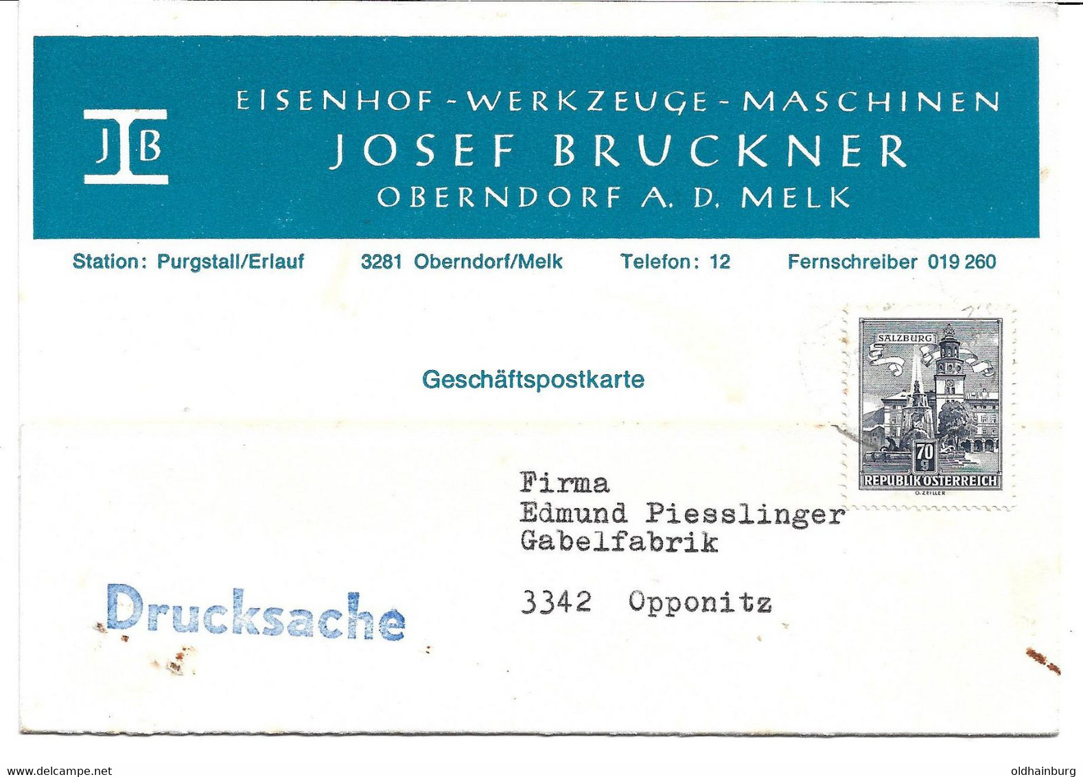 4141q: Geschäftspostkarte Eisenhof- Werkzeuge- Maschinen J. Bruckner, Oberndorf An Der Melk, 1967 - Scheibbs