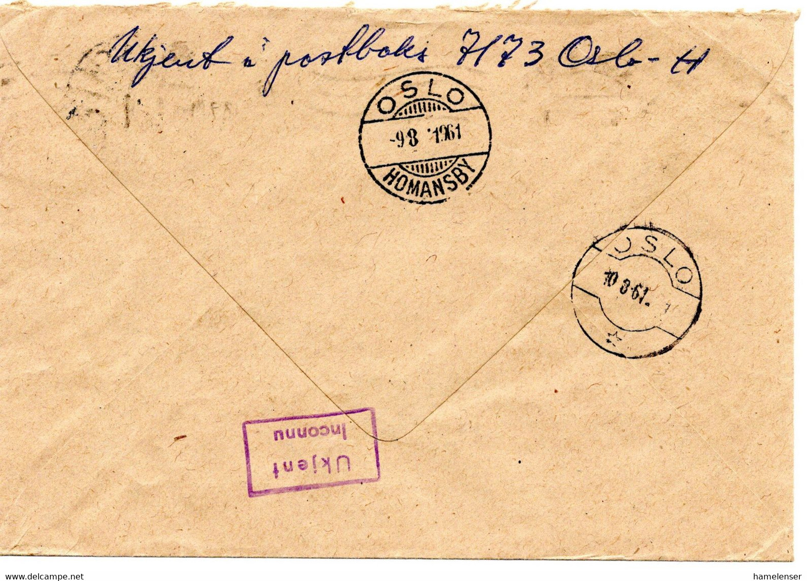 63350 - DDR - 1961 - 25Pfg Hochseefischerei EF A Bf KARL-MARX-STADT -> OSLO (Norwegen), Als "unbekannt" Zurueck - Covers & Documents