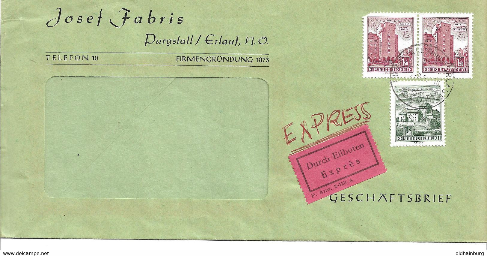4141j: Heimatsammler Purgstall An Der Erlauf, Firmenkuvert Aus 1968 "Josef Fabris" - Scheibbs