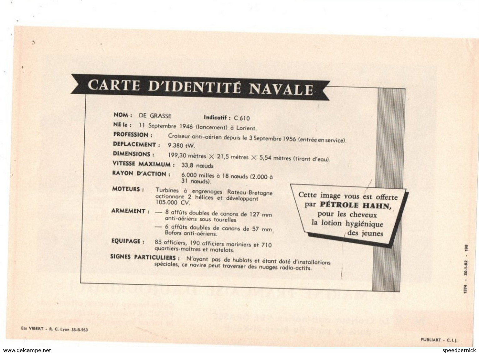 LA MARINE FRANCAISE AUJOURD'HUI N° 2 Croiseur Anti-Aérien DE GRASSE Port Mers-el-kebir -Publicité Pétrole Hahn - Boats