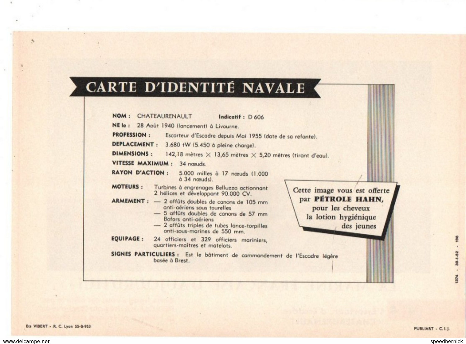 LA MARINE FRANCAISE AUJOURD'HUI N° 4 Escorteur Escadre CHATEAURENAULT -Publicité Pétrole Hahn -1962 - Bateaux