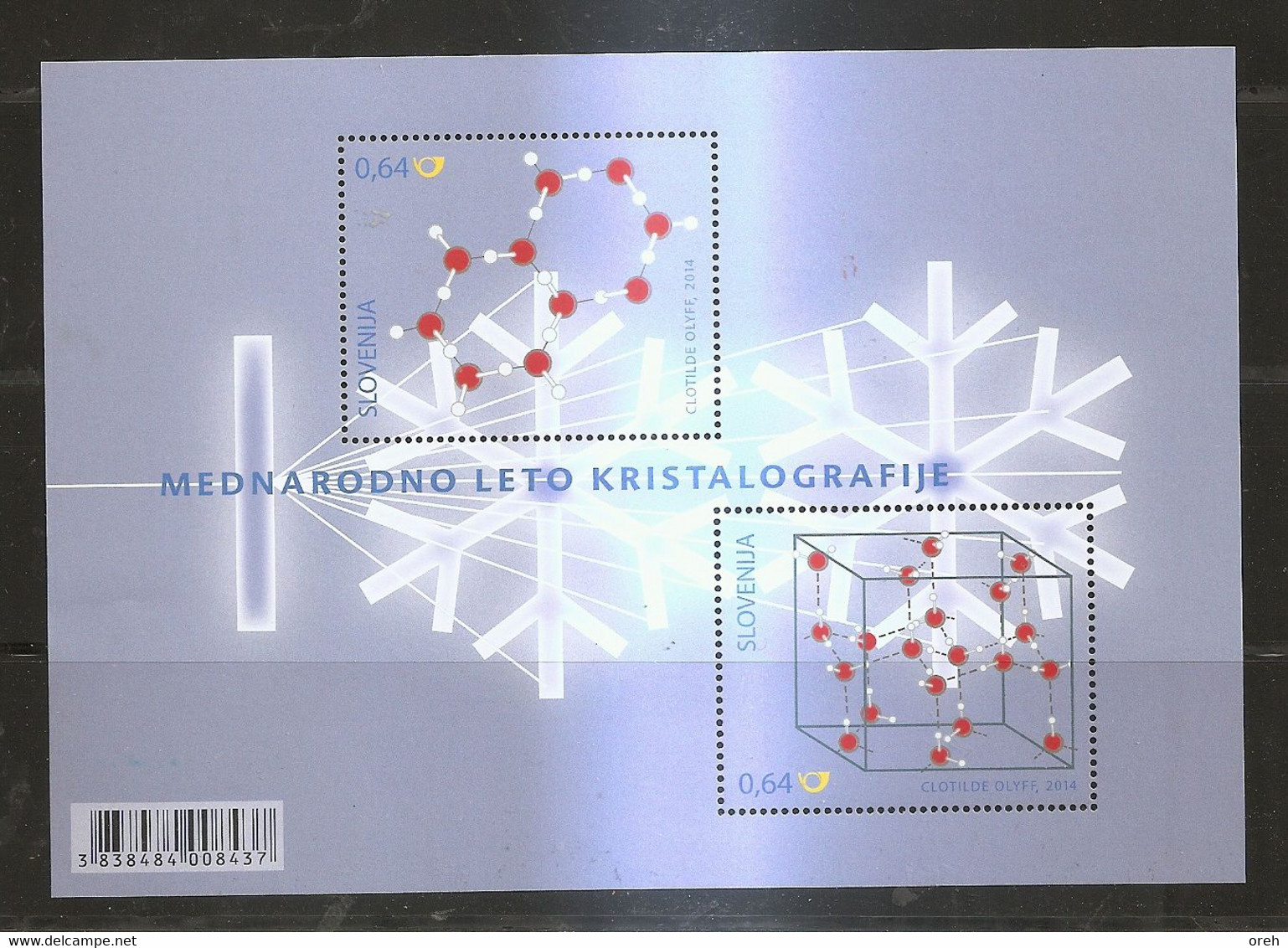 SLOVENIA 2014,YEAR OF  CRYSTALLOGRAPHY,BLOCK,SNOWFLAKE CRYSTAL,MNH - Minéraux