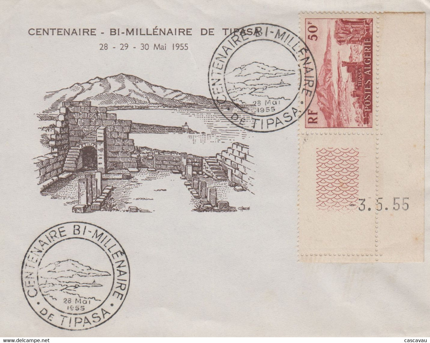 Enveloppe  Oblitération  FDC  1er  Jour  ALGERIE   Bimillénaire  De  TIPASA   1955 - FDC