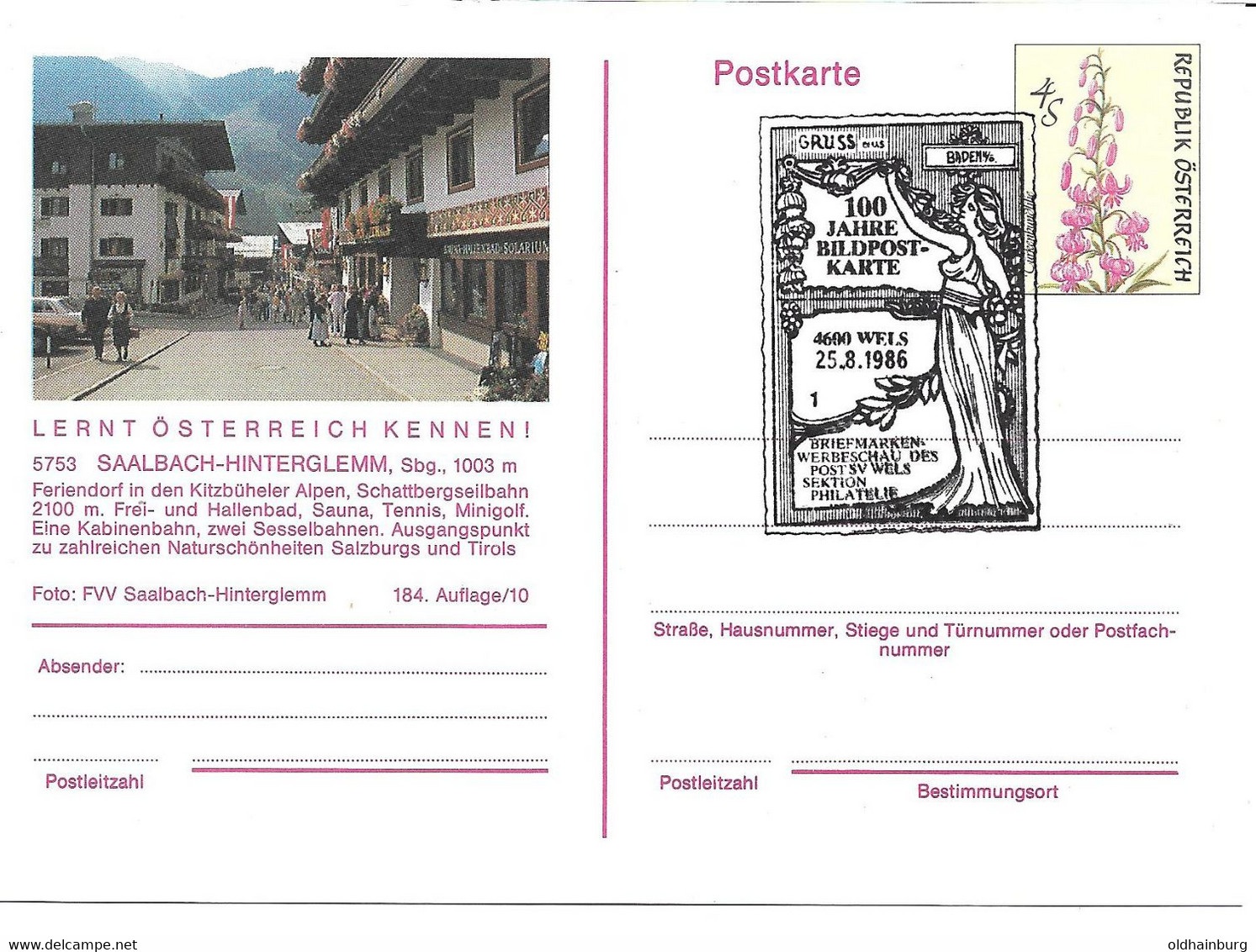 4147s: Ganzsache Bildpostkarte Saalbach- Hinterglemm Mit Sonderstempel Aus 1986 - Saalbach