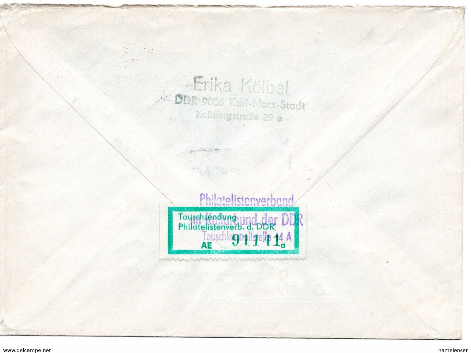 63357 - DDR - 1980 - 70Pfg Interflug MiF A R-Bf KARL-MARX-STADT -> Belgien, M Tauschkontrollmarke - Cartas & Documentos