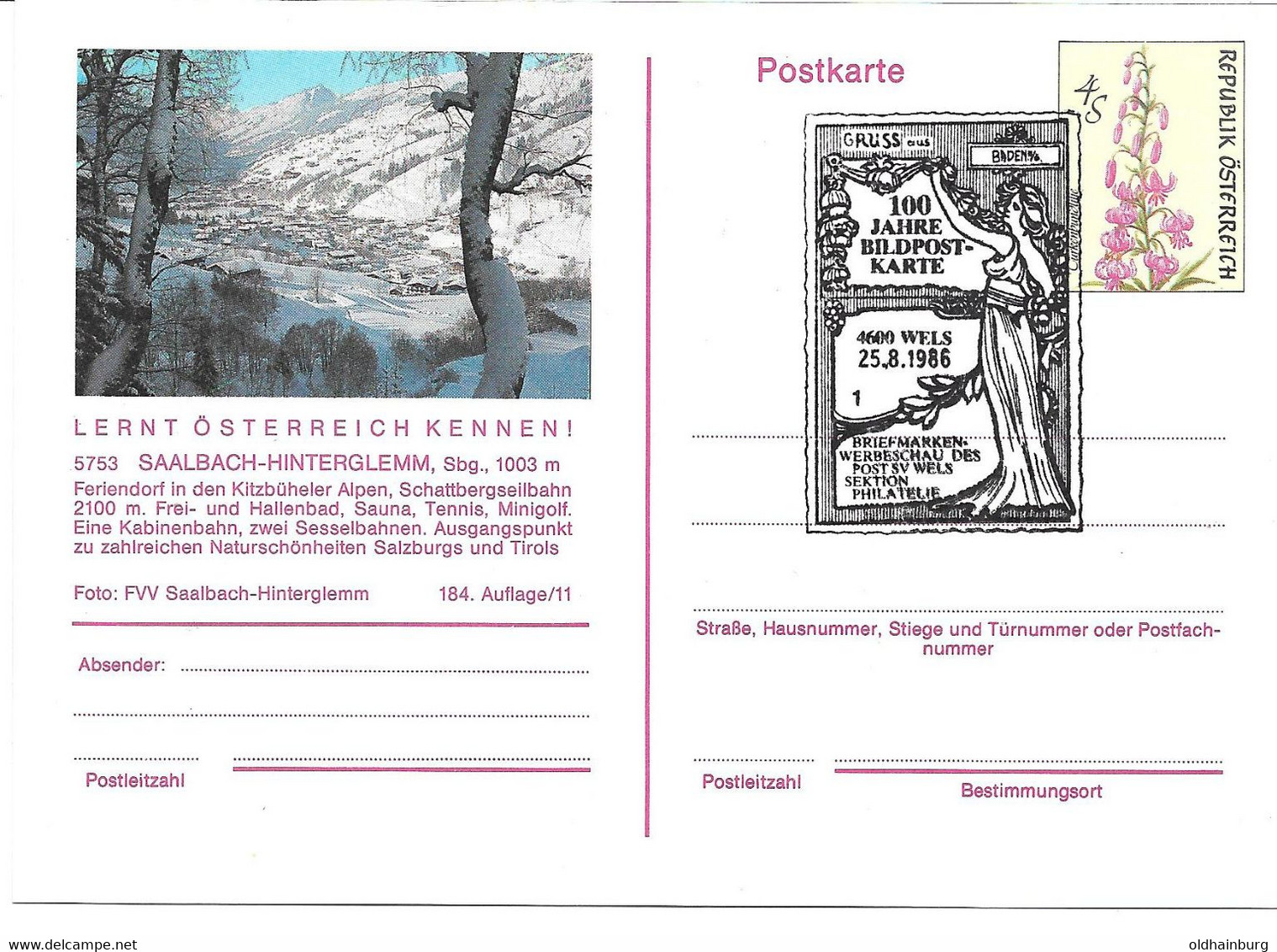 4147q: Ganzsache Bildpostkarte Saalbach- Hinterglemm Mit Sonderstempel Aus 1986 - Saalbach