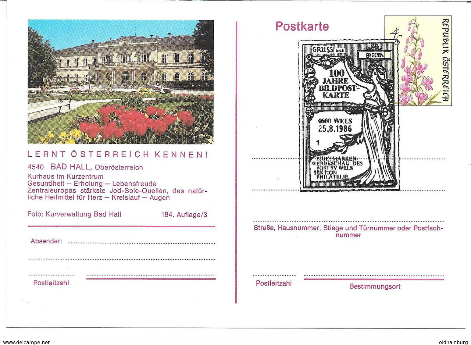 4147p: Ganzsache Bildpostkarte Bad Hall Mit Sonderstempel Aus 1986 - Bad Hall