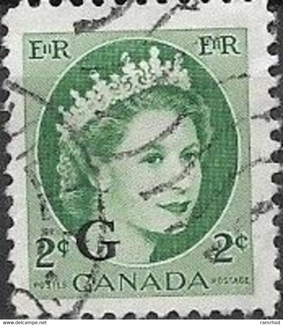 CANADA 1955 Official - Queen Elizabeth II - 2c. - Green FU - Opdrukken