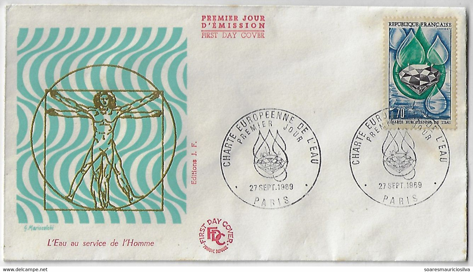 France 1969 First Day Cover FDC European Water Charter Diamond Mineral Geology - Minéraux