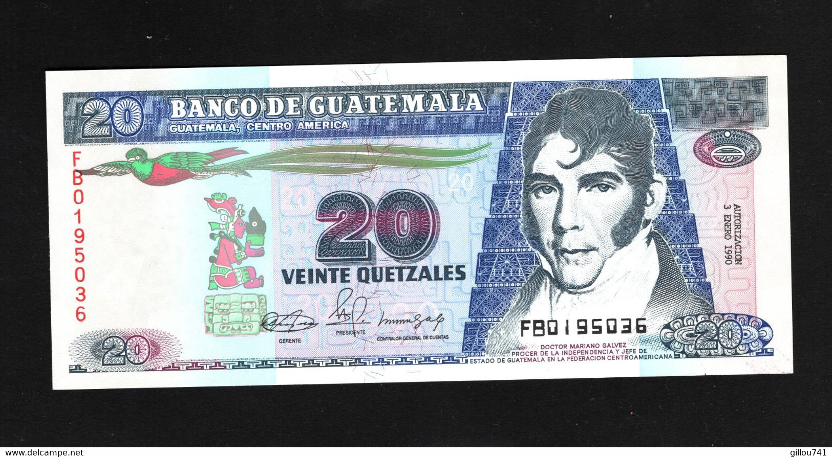 Guatemala, 20 Quetzales, 1989-1992 Issue - Guatemala