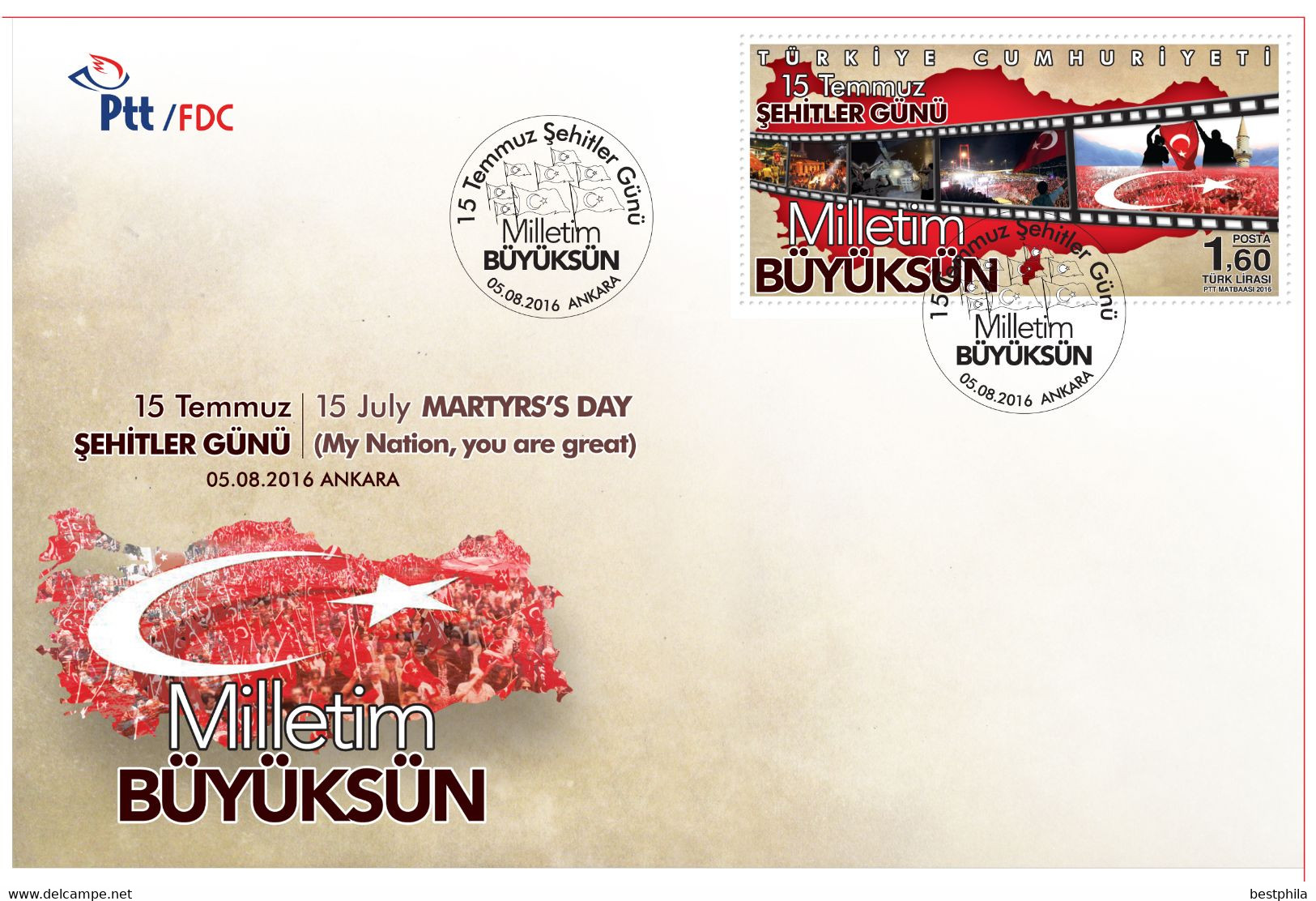 Turkey, Türkei - 2016 - 15 July Martyrs"s Day & My Nation, You Are Great - FDC - Lettres & Documents
