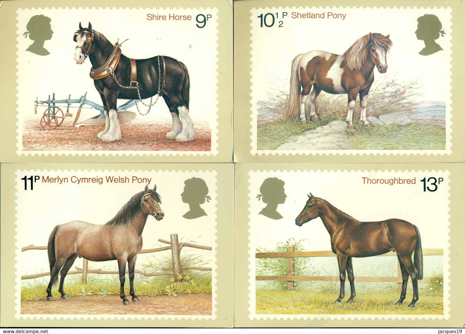 Great Britain 1978 Maximumcards (4) Horses SG 1063-1066 Gutter Pairs - Maximum Cards