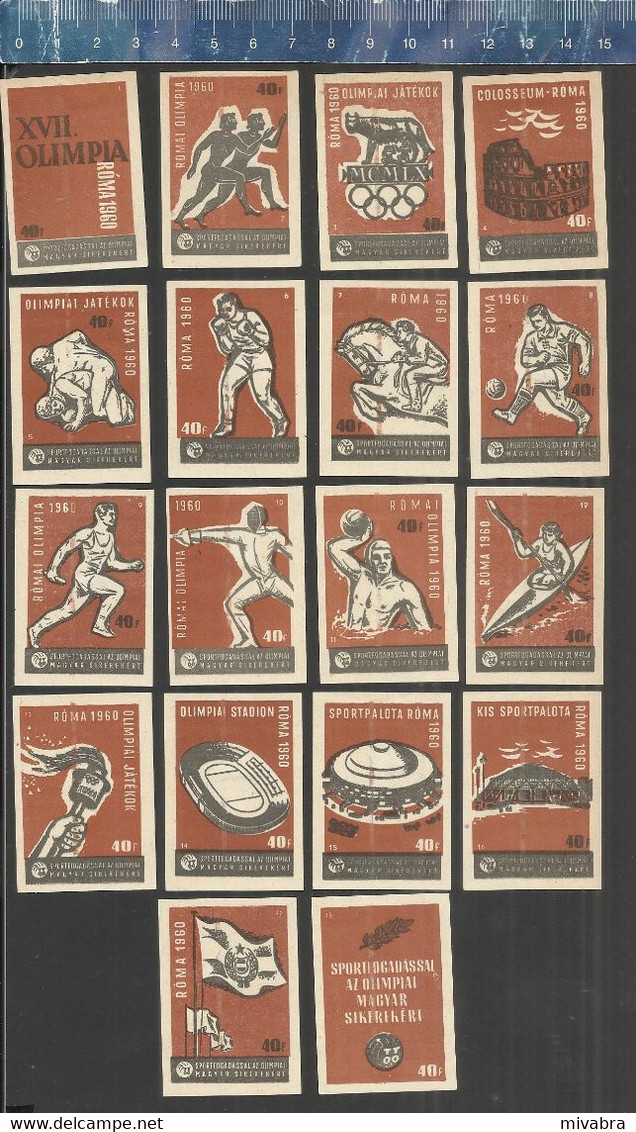 XVII OLIMPIA ROMA 1960 OLYMPISCHE OLYMPIC GAMES WRESTLING AVIRON ATHLETICS BOXE ROWING WATERPOLO Matchbox Labels HUNGARY - Zündholzschachteletiketten