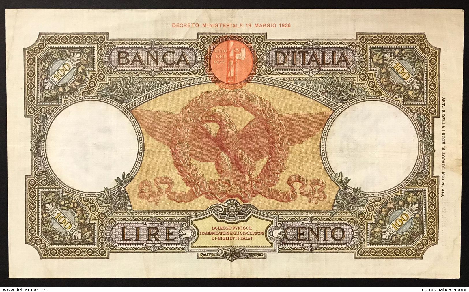 100 Lire Roma Guerriera Roma Fascio 29 01 1938 Bel Bb Naturale   LOTTO 3896 - 100 Liras