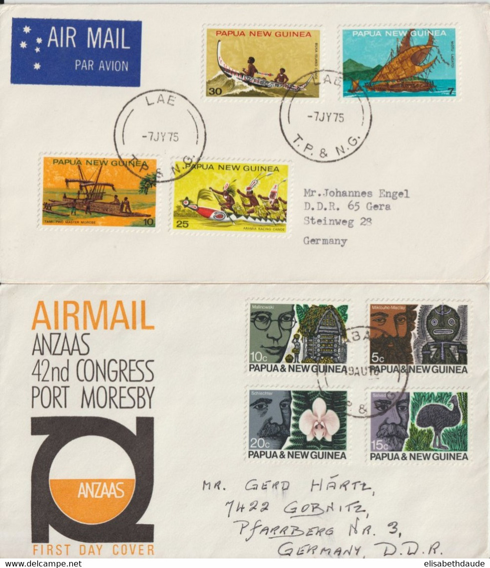 PAPUA NEW GUINEA - 1975/1976 - 2 ENVELOPPES AVEC SERIES COMPLETES => DDR - Papua-Neuguinea