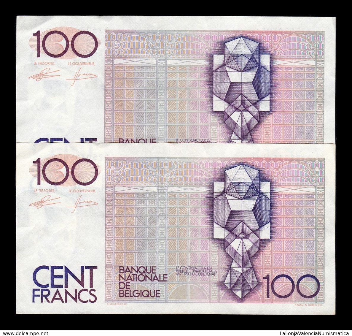 Bélgica Belgium Pareja 100 Francs ND (1982-1994) Pick 142a(5) Mbc+ Vf+ - 100 Francs